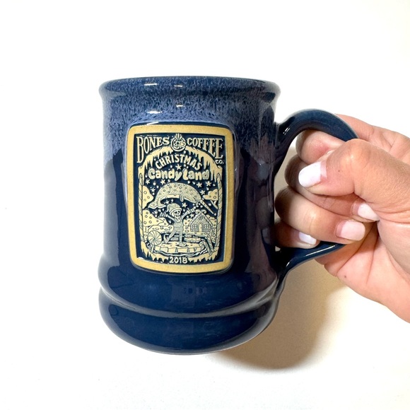 Bones Coffee Deneen Pottery Other - Bones Coffee Co Deneen Pottery 2018 Christmas Candy Land Mug Cup Blue Drip Glaze